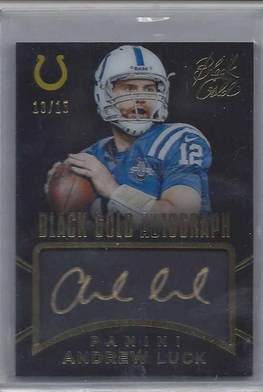 ANDREW LUCK 2014 PANINI BLACK GOLD AUTOGRAPH ON CARD GOLD INK AUTO #D 13/15