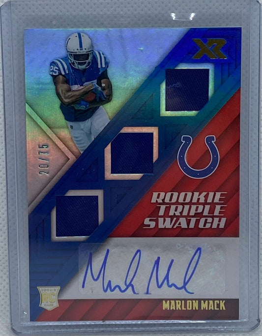 MARLON MACK 2017 PANINI XR RED TRIPLE SWATCH JERSEY ROOKIE AUTO RC #D 20/75