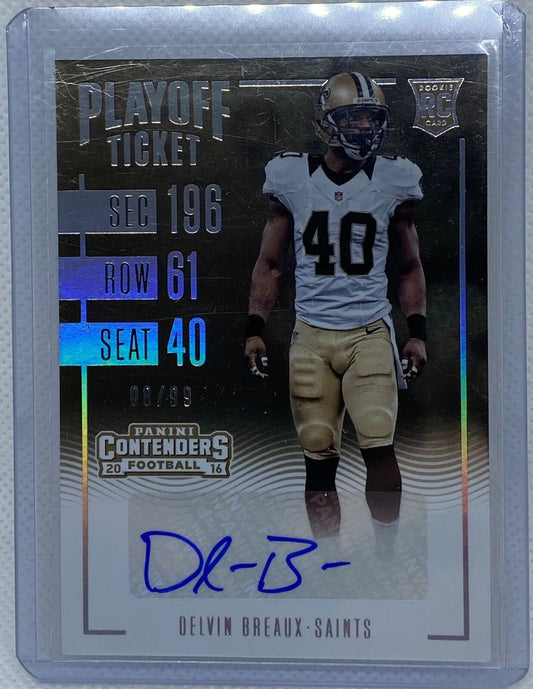 DELVIN BREAUX 2016 PANINI CONTENDERS PLAYOFF TICKET AUTO RC #D 8/99
