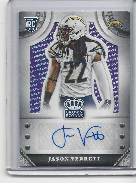 JASON VERRETT 2014 CROWN ROYALE PURPLE PREMIER DATE CHARGERS AUTO RC #D 7/14