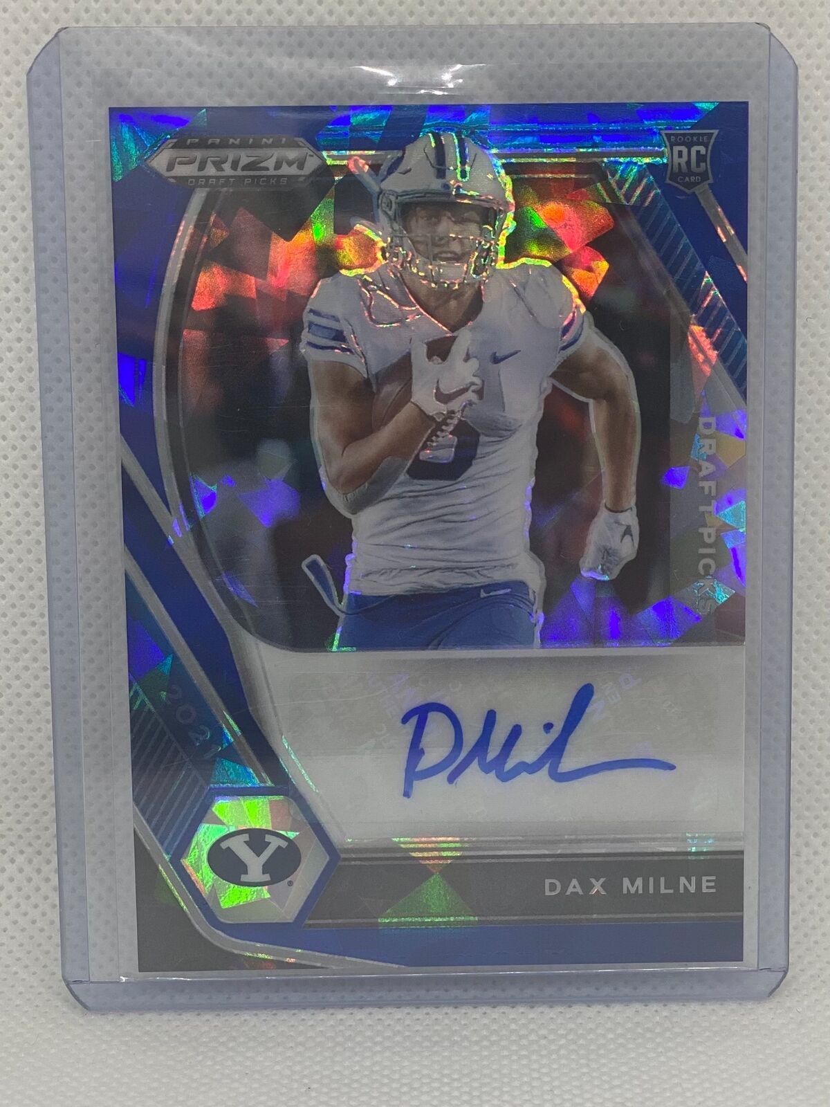 DAX MILNE 2021 PANINI PRIZM DRAFT PICKS BLUE CRACKED ICE PRIZMS AUTO RC #D 68/75