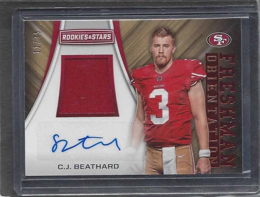 C.J. BEATHARD 2017 ROOKIES & STARS FRESHMAN ORIENTATION JERSEY AUTO RC #D 11/75