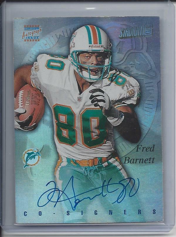 FRED BARNETT AMANI TOOMER 1997 STADIUM CLUB CO-SIGNERS DUAL ON CARD AUTO