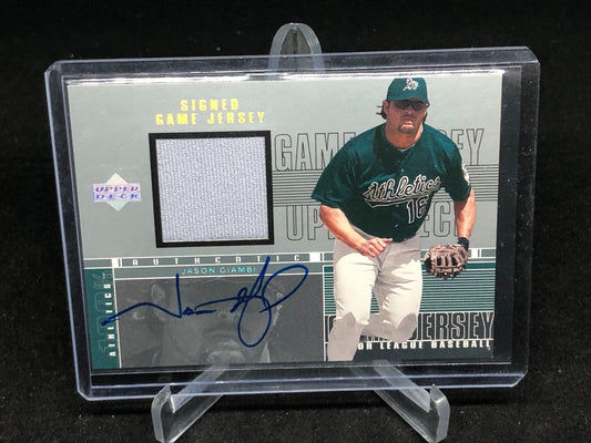 JASON GIAMBI 2000 UPPER DECK JERSEY ON CARD AUTO