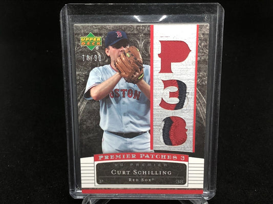 CURT SCHILLING 2097 UPPER DECK PREMIER PATCHES TRIPLE 3 COLOR PATCH #D 74/90