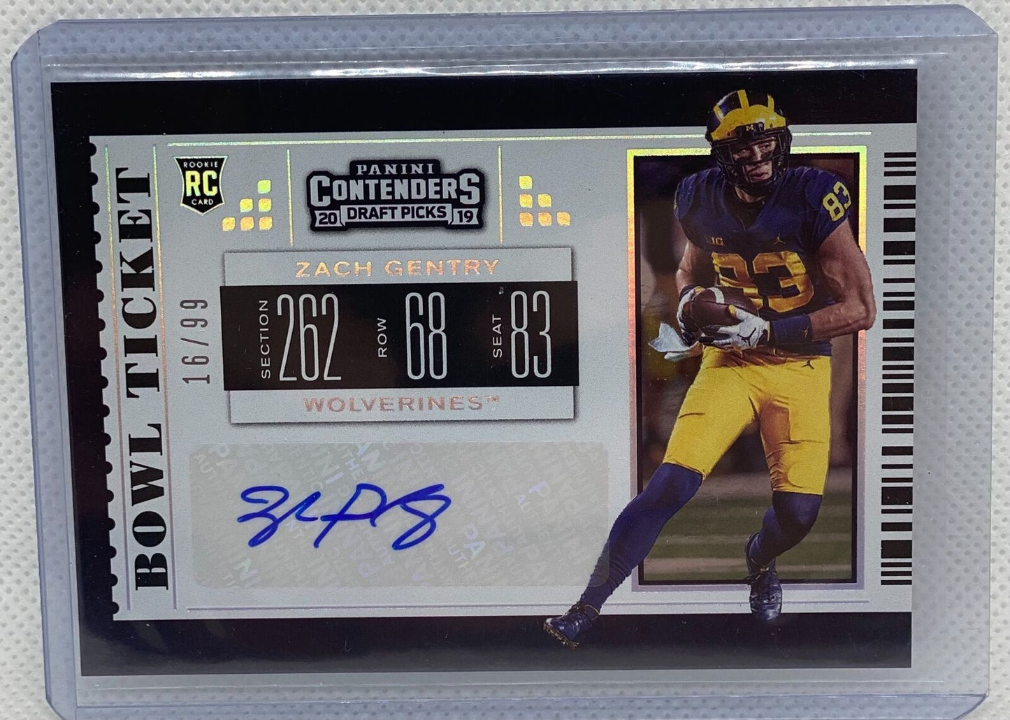 ZACH GENTRY 2019 PANINI CONTENDERS BOWL TICKET ON CARD AUTO RC #D 16/99