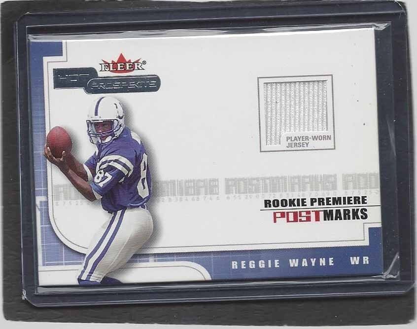 REGGIE WAYNE 2001 FLEER HOT PROSPECTS ROOKIE PREMIERE POST MARKS JERSEY RC /1875
