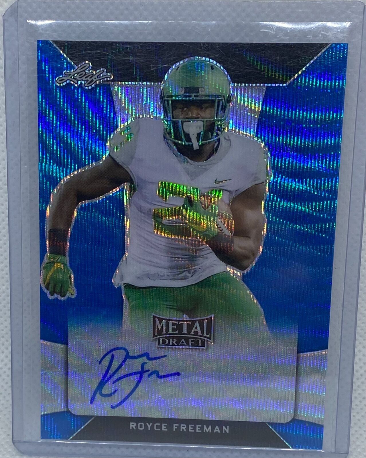 ROYCE FREEMAN 2018 LEAF METAL DRAFT BLUE WAVE ON CARD AUTO RC #D 8/20
