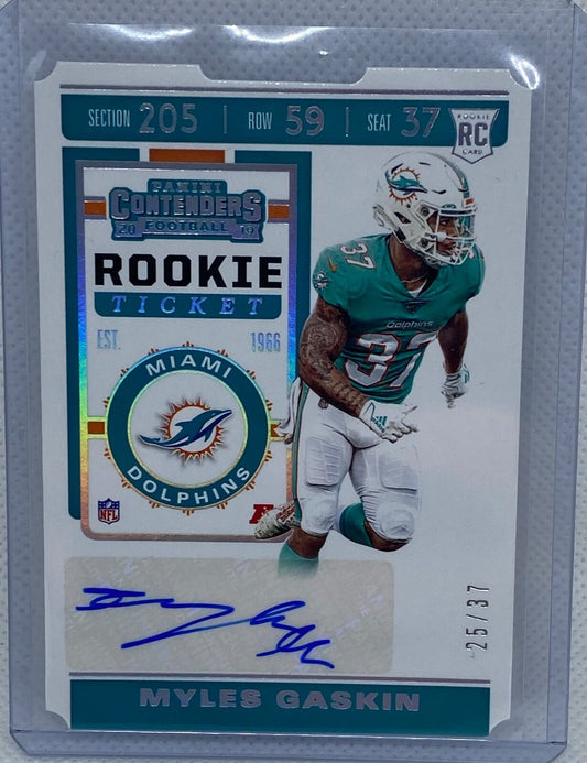MYLES GASKIN 2019 PANINI CONTENDERS ROOKIE TICKET STUB DIE CUT AUTO RC #D 25/37