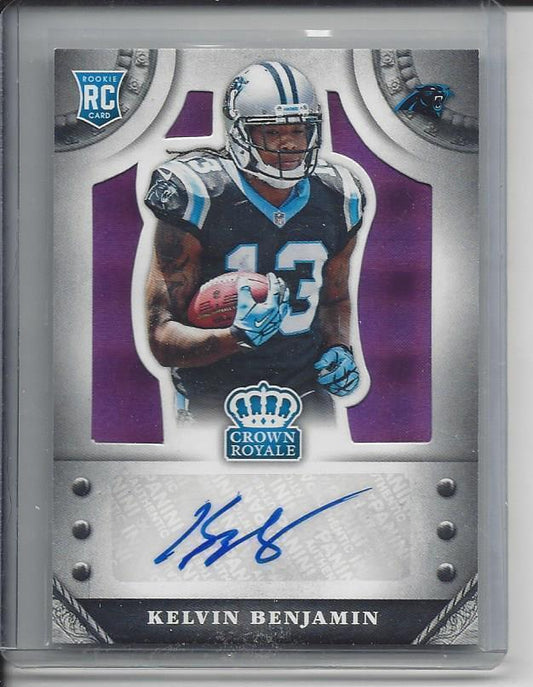 KELVIN BENJAMIN 2014 CROWN ROYALE PURPLE PLAID PANTHERS ROOKIE AUTO RC #D 7/10