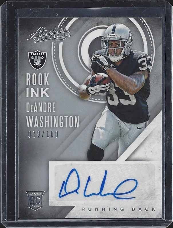 DEANDRE WASHINGTON 2016 ABSOLUTE RAIDERS ROOKIE AUTO RC #D 79/100
