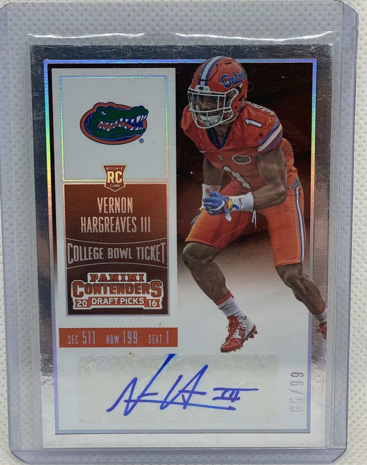VERNON HARGREAVES III 2016 CONTENDERS COLLEGE BOWL TICKET AUTO RC #D 65/99
