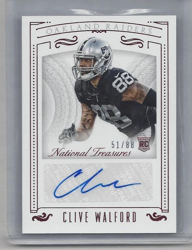 CLIVE WALFORD 2015 NATIONAL TREASURES RED JERSEY NUMBER ROOKIE AUTO RC #D 51/88