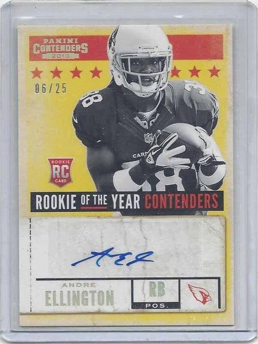 ANDRE ELLINGTON 2013 PANINI CONTENDERS ROOKIE OF THE YEAR GOLD AUTO RC #D 6/25