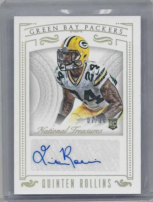 QUINTEN ROLLINS 2015 NATIONAL TREASURES GOLD PACKERS ROOKIE AUTO RC #D 7/10