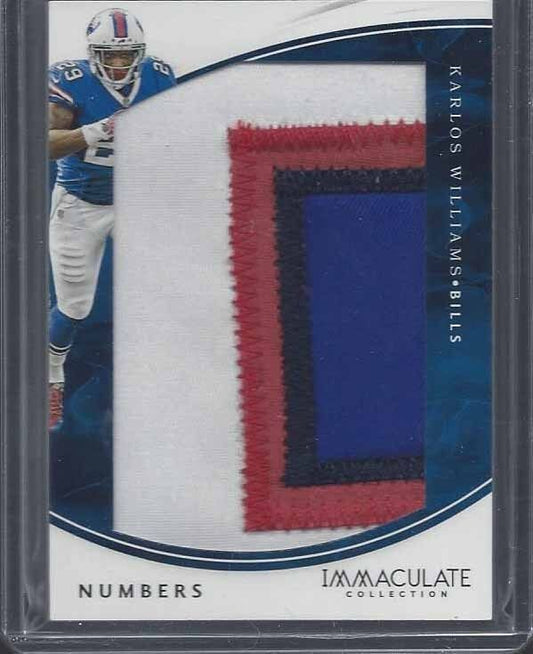 KARLOS WILLIAMS 2016 IMMACULATE NUMBERS JUMBO 4 COLOR ROOKIE PATCH RC #D 50/50