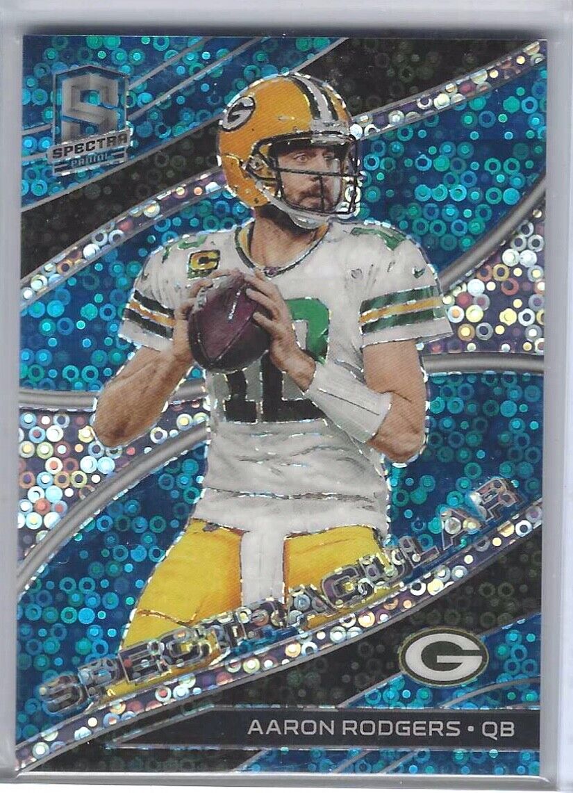 AARON RODGERS 2020 SPECTRA SPECTRACULAR BLUE DISCO PRIZM #D /50