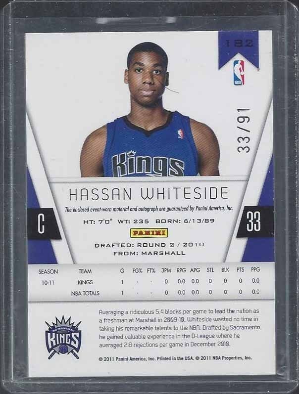 1/1 HASSAN WHITESIDE 2010-11 TOTALLY CERTIFIED RED JERSEY AUTO RC #D 33/91 JSY#!