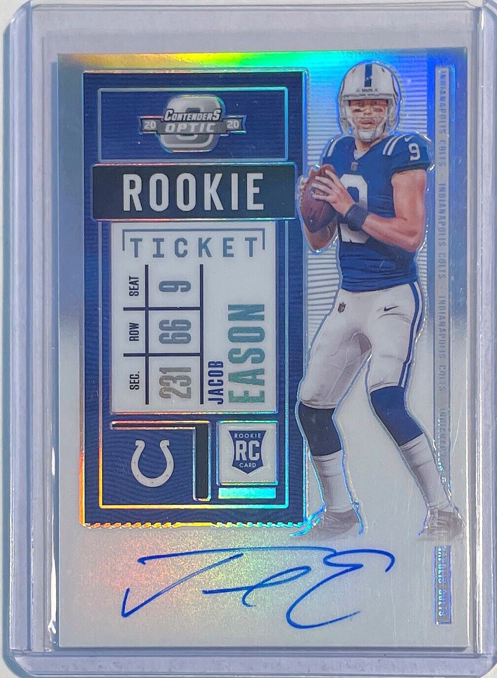 JACOB EASON 2020 CONTENDERS OPTIC ROOKIE TICKET ON CARD AUTO SILVER PRIZM RC 136