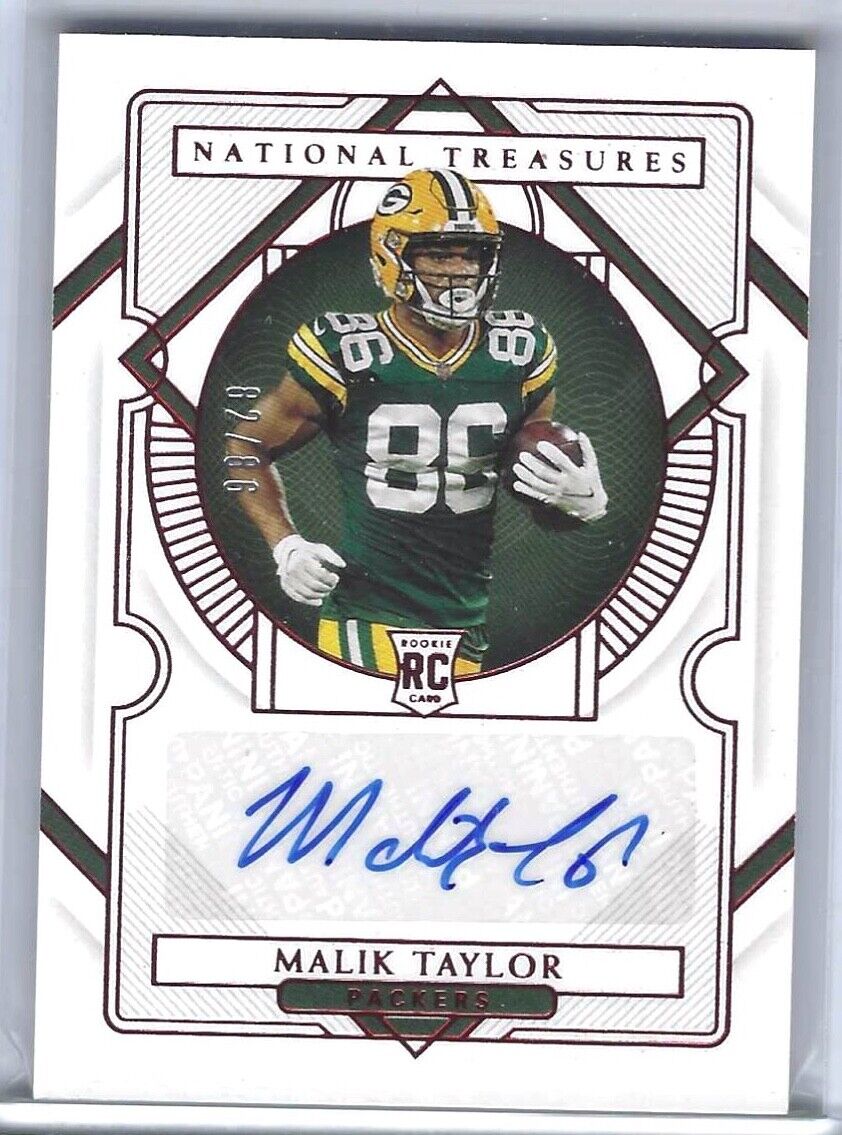 MALIK TAYLOR 2020 NATIONAL TREASURES RED PACKERS ROOKIE AUTO RC #D /86