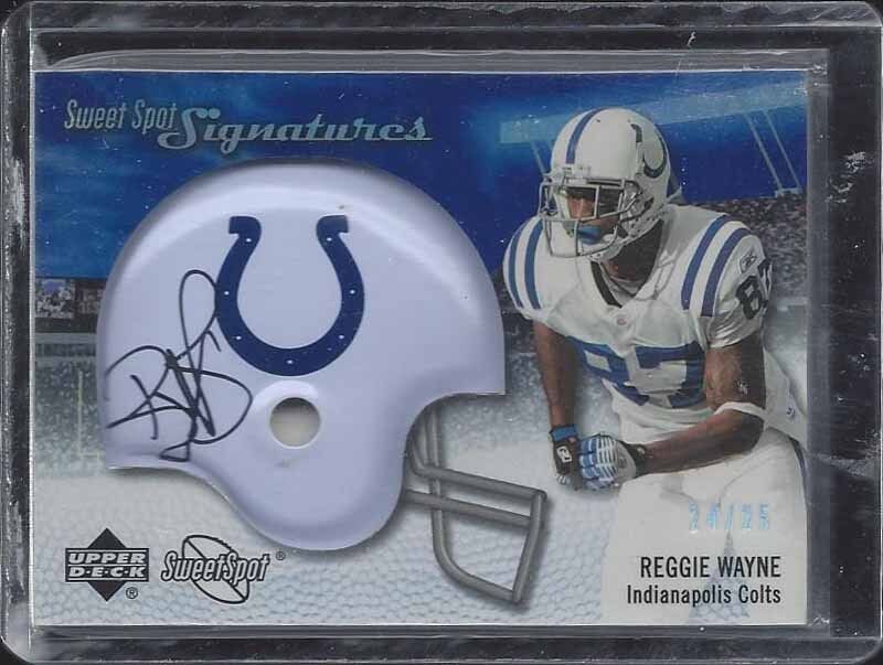 REGGIE WAYNE 2007 SWEET SPOT BLUE COLTS HELMET ON CARD AUTO #D 24/25