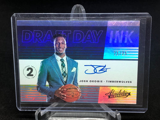 JOSH OKOGIE 2018-19 ABSOLUTE DRAFT DAY INK LEVEL 2 ON CARD AUTO RC #D 25/25