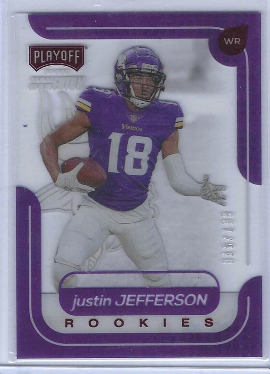 JUSTIN JEFFERSON 2020 CHRONICLES PLAYOFF MOMENTUM RED PRIZM RC #D /199