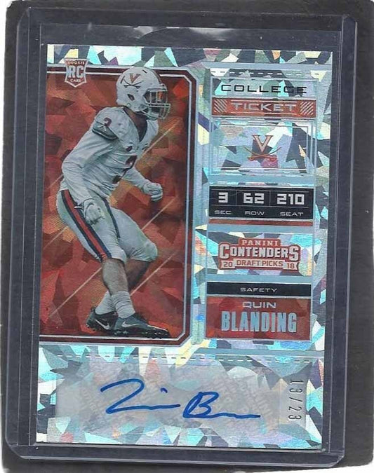 QUIN BLANDING 2018 CONTENDERS CRACKED ICE VIRGINIA ROOKIE AUTO RC #D 13/23