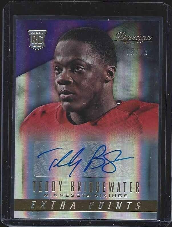1/1 TEDDY BRIDGEWATER 2014 PRESTIGE EXTRA POINTS GOLD AUTO RC #D 5/15 HIS JSY #5