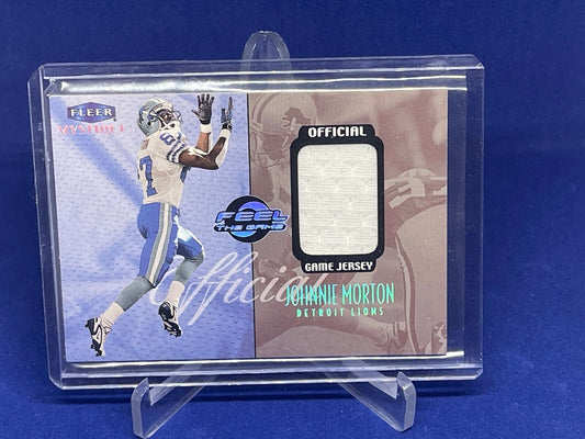 JOHNNIE MORTON 1999 FLEER MYSTIQUE FEEL THE GAME USED JERSEY RELIC #D 56/580