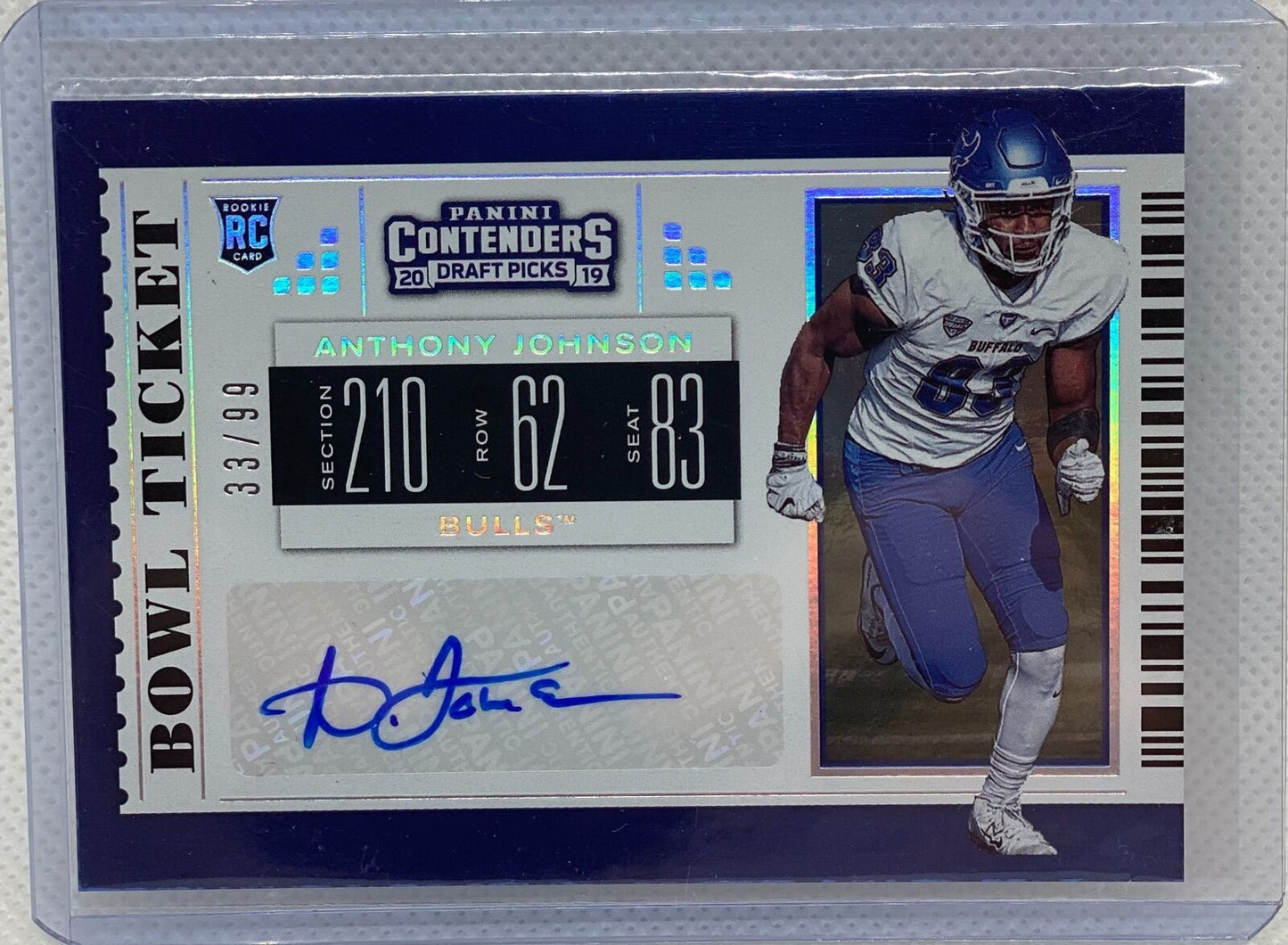 ANTHONY JOHNSON 2019 PANINI CONTENDERS DRAFT PICKS BOWL TICKET AUTO RC #D 33/99