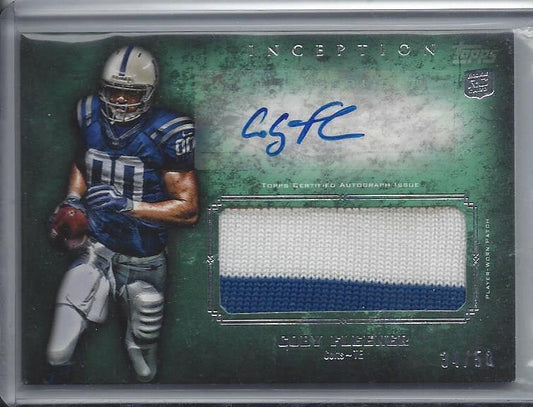 COBY FLEENER 2012 TOPPS INCEPTION RPA GREEN COLT SAINTS ROOKIE PATCH AUTO RC /50