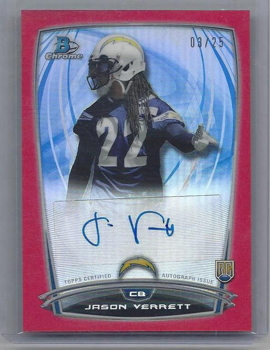 JASON VERRETT 2014 BOWMAN CHROME RED REFRACTOR CHARGERS ROOKIE AUTO RC #D 3/25
