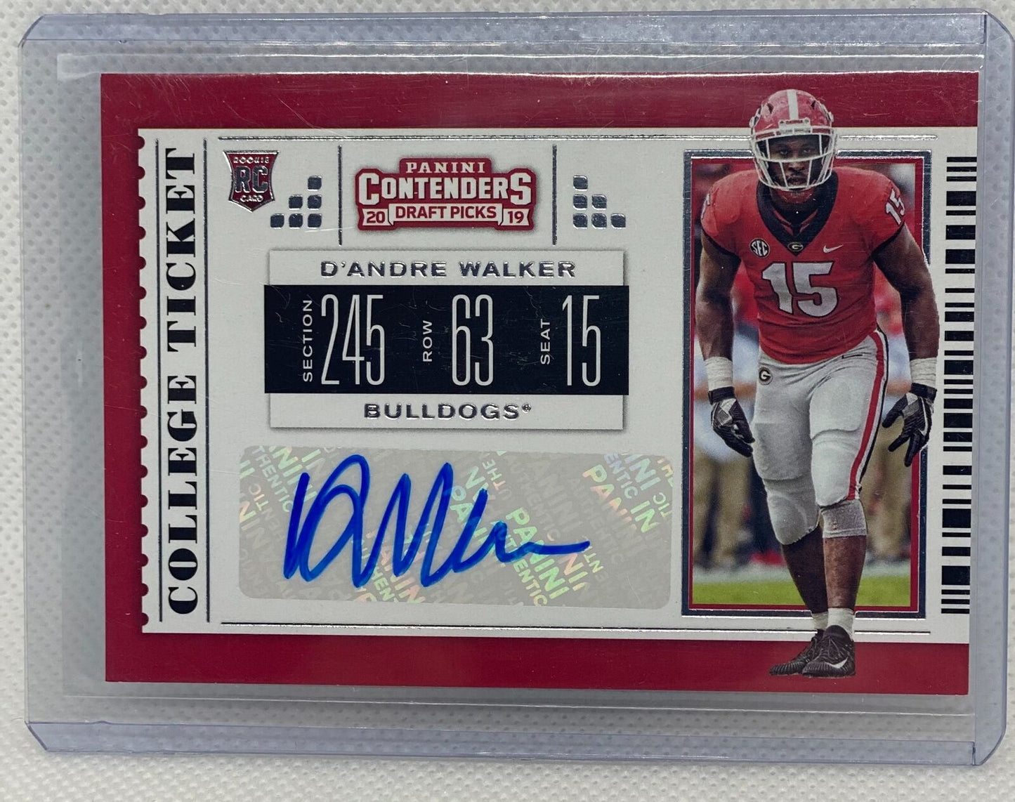 D'ANDRE WALKER 2019 PANINI CONTENDERS DRAFT PICKS COLLEGE TICKET AUTO RC #185