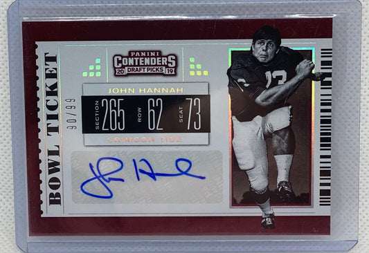 JOHN HANNAH 2019 PANINI CONTENDERS DRAFT PICKS BOWL TICKET AUTO RC #D 90/99