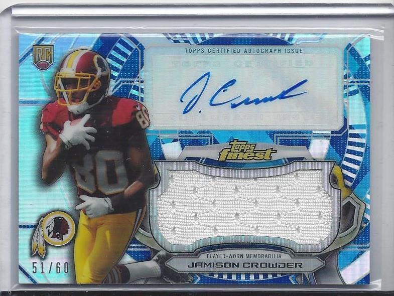 JAMISON CROWDER 2015 FINEST DIAMOND REFRACTOR JUMBO JERSEY AUTO RC #D 51/60