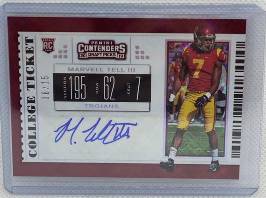 MARVELL TELL III 2019 CONTENDERS COLLEGE TICKET DIAMOND AUTO RC #D 6/15