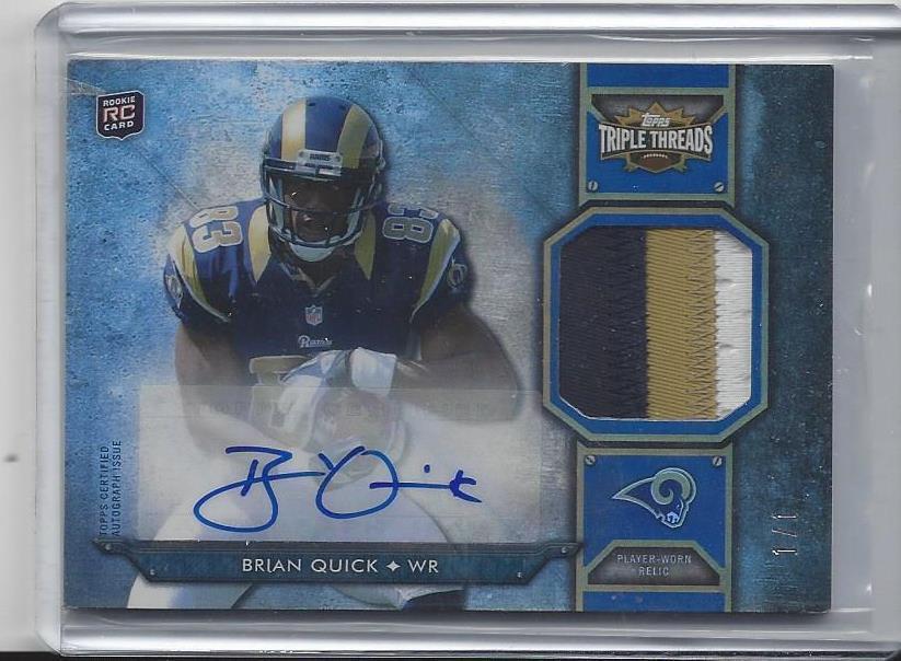 BRIAN QUICK 2012 TRIPLE THREADS BLACK 3 COLOR RAMS PATCH ROOKIE AUTO RC #D 1/1