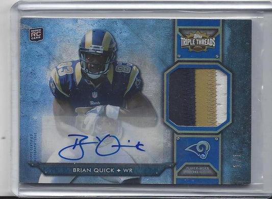 BRIAN QUICK 2012 TRIPLE THREADS BLACK 3 COLOR RAMS PATCH ROOKIE AUTO RC #D 1/1