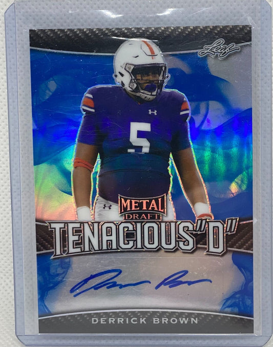 DERRICK BROWN 2019 LEAF METAL DRAFT TENACIOUS "D" BLUE AUTO RC #D 16/35
