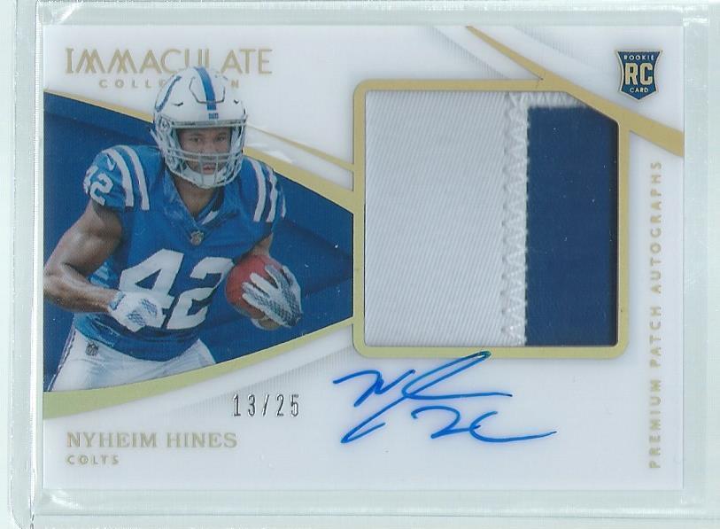 NYHEIM HINES 2018 PANINI IMMACULATE PREMIUM 2 CLR PATCH ON CARD AUTO RC #D 13/25