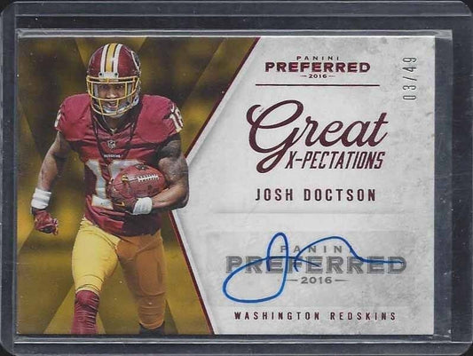 JOSH DOCTSON 2016 PANINI PREFERRED GREAT X-PECTATIONS RED ROOKIE AUTO RC #D 3/49