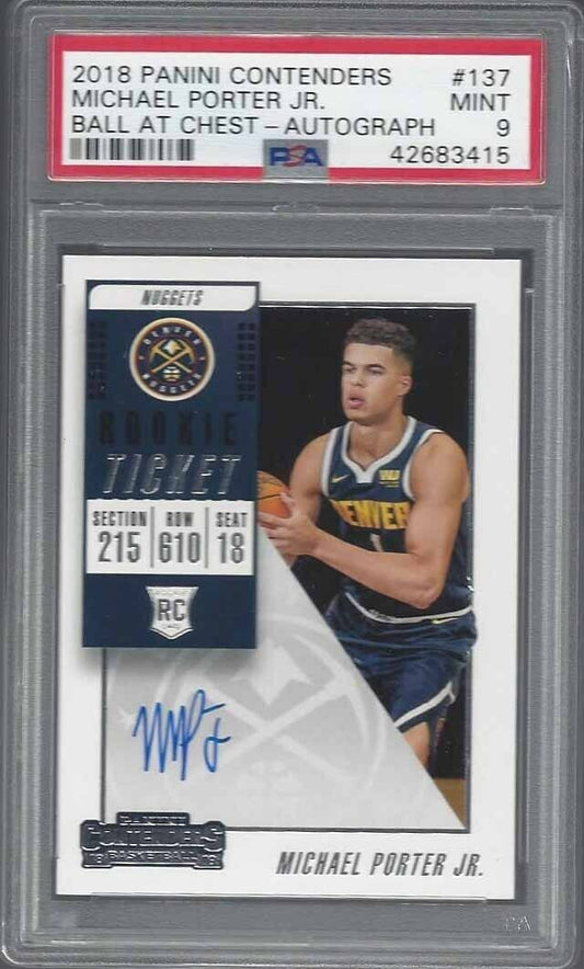 MICHAEL PORTER JR 2018 CONTENDERS VARIATION ON CARD ROOKIE AUTO RC PSA 9 MINT