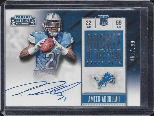 AMEER ABDULLAH 2015 CONTENDERS ROOKIE OF THE YEAR CONTENDERS ROY AUTO RC #D /199