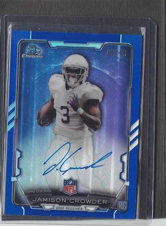 JAMISON CROWDER 2015 BOWMAN CHROME BLUE REFRACTOR ON CARD ROOKIE AUTO RC #D /99