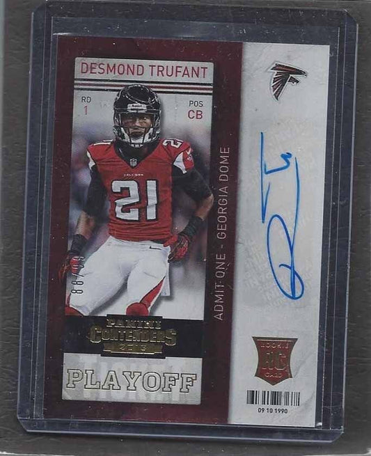 DESMOND TRUFANT 2013 CONTENDERS PLAYOFF TICKET FALCONS ON CARD AUTO RC #D 88/99