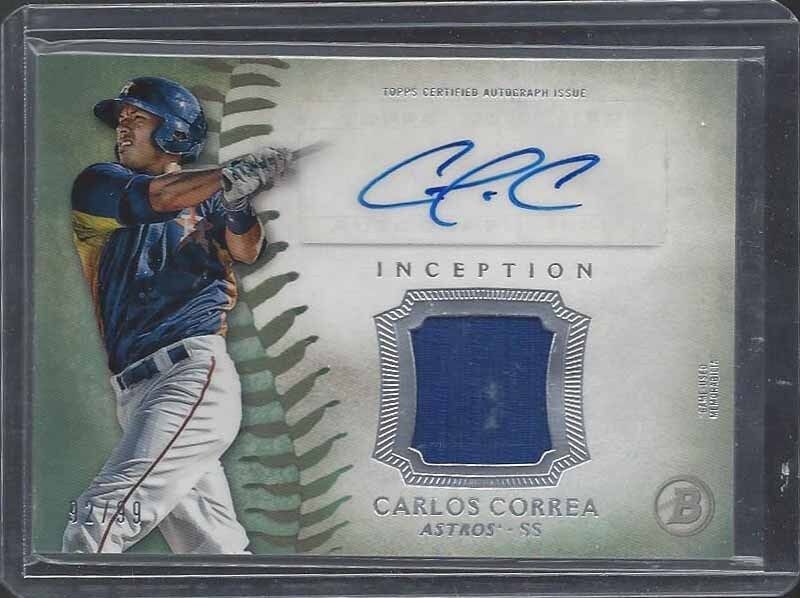 CARLOS CORREA 2015 BOWMAN INCEPTION GREEN ASTROS PROSPECT JERSEY AUTO #D 92/99