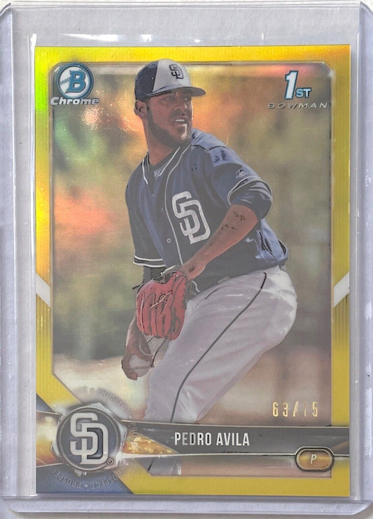 PEDRO AVILA 2018 BOWMAN CHROME 1ST PROSPECT YELLOW REFRACTOR #D 63/75