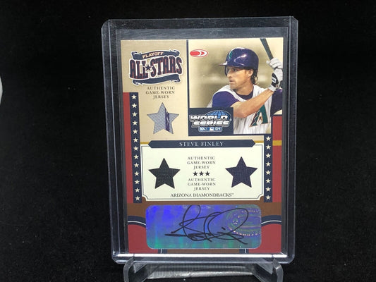 STEVE FINLEY 2004 DONRUSS PLAYOFF WORLD SERIES GAME WORN JERSEY AUTO #D 34/100