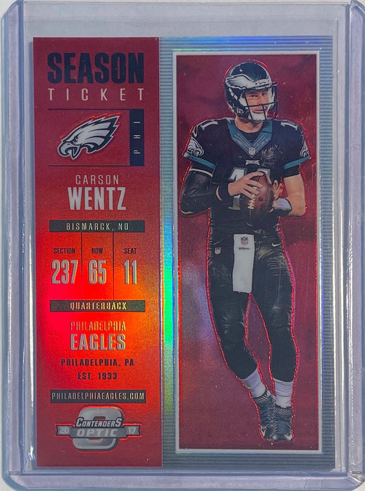 CARSON WENTZ 2017 PANINI CONTENDERS OPTIC SEASON TICKET RED PRIZM #D 104/199
